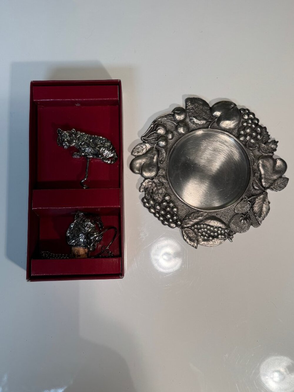Arthur Court Wine Stopper and Opener & Pewter Wine coaster